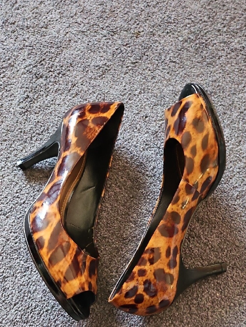 Leopard Print Peep-Toe High Heels - Women